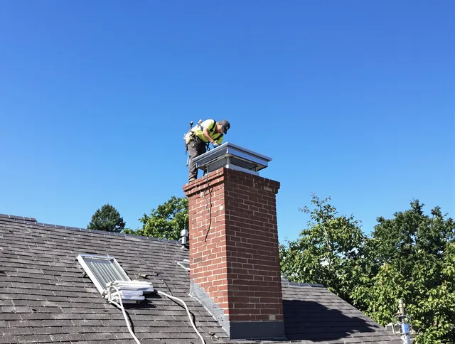 Lehigh Acres Chimney Sweep technician measuring a chimney cap in Lehigh Acres, FL
