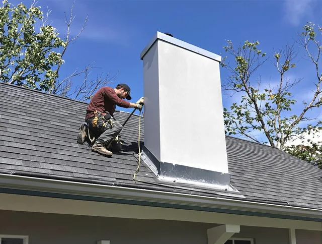 Lehigh Acres Chimney Sweep team member finishing chimney construction in Lehigh Acres, FL