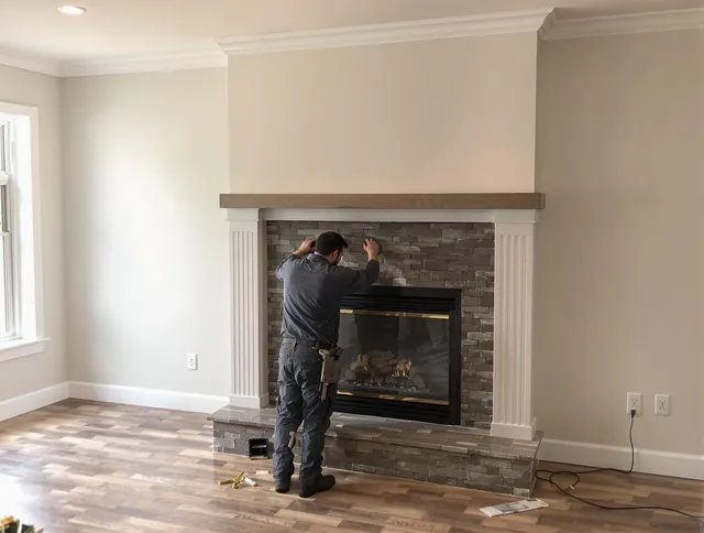 Lehigh Acres Chimney Sweep finishing a custom fireplace install in Lehigh Acres, FL